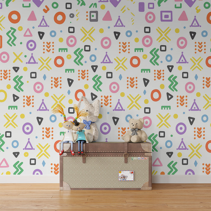 Lastenhuoneen tapetti | Moniväriset geometriset kuviot