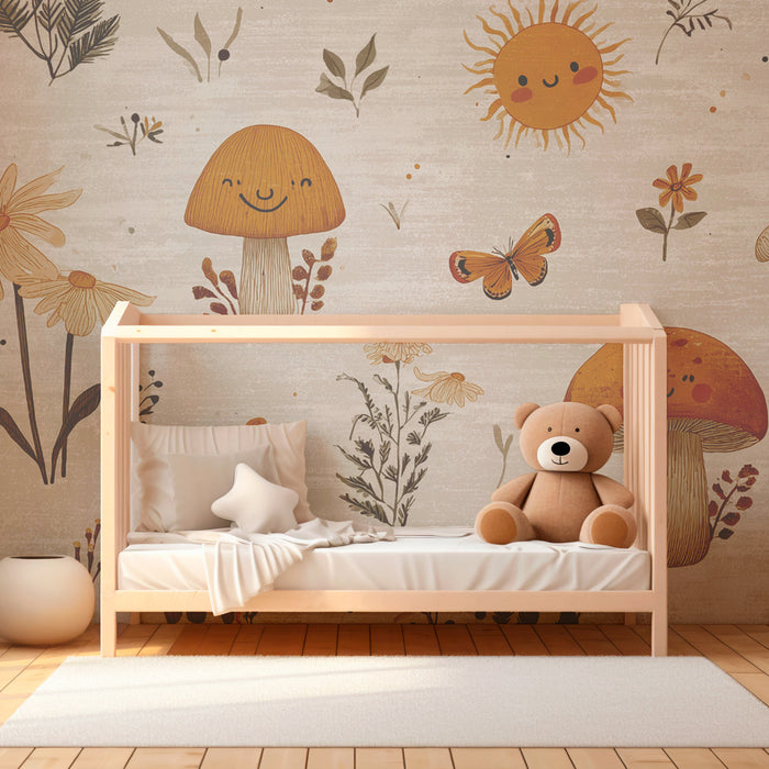 Tapeta s veselými houbami | Venkovský a hravý design