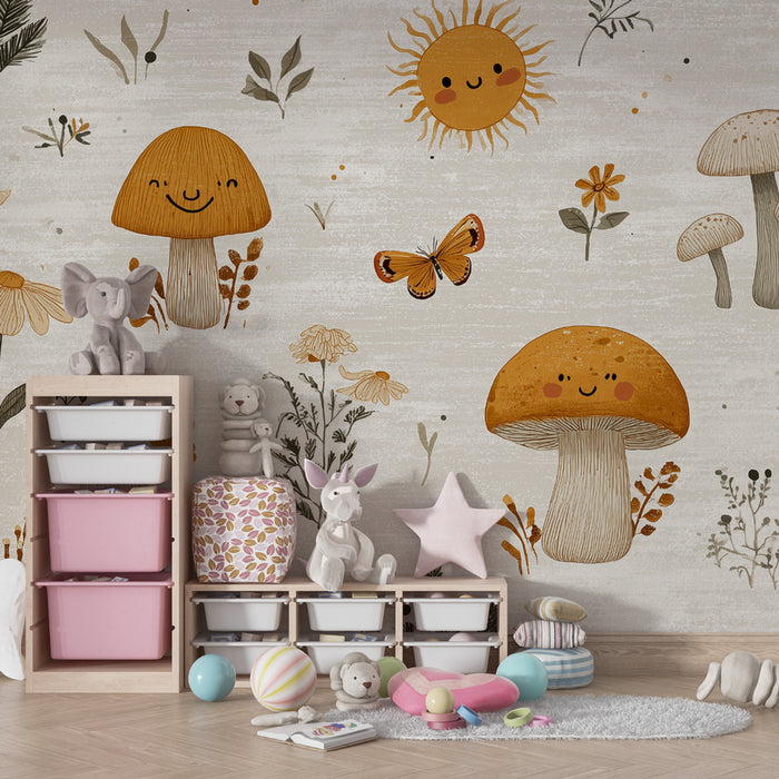 Tapeta s veselými houbami | Venkovský a hravý design