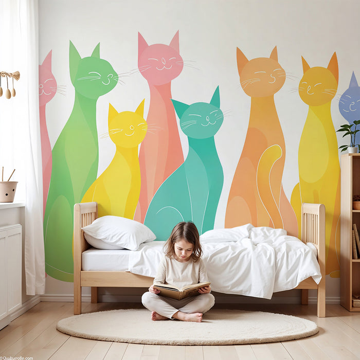 Tapeta so farebným mačkom | Hráčivý a živý vzor