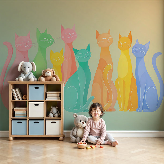 Multicolored cats wallpaper | Playful and vibrant design