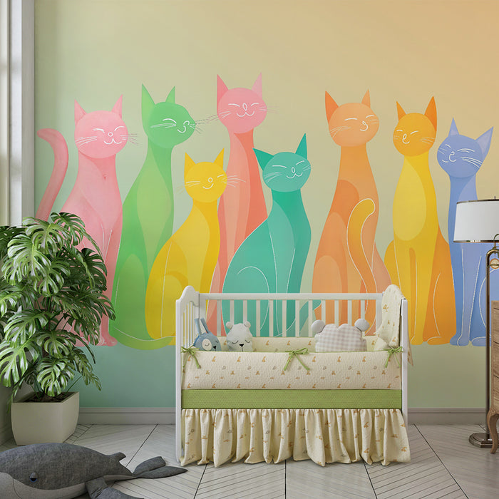 Multicolored cats wallpaper | Playful and vibrant design