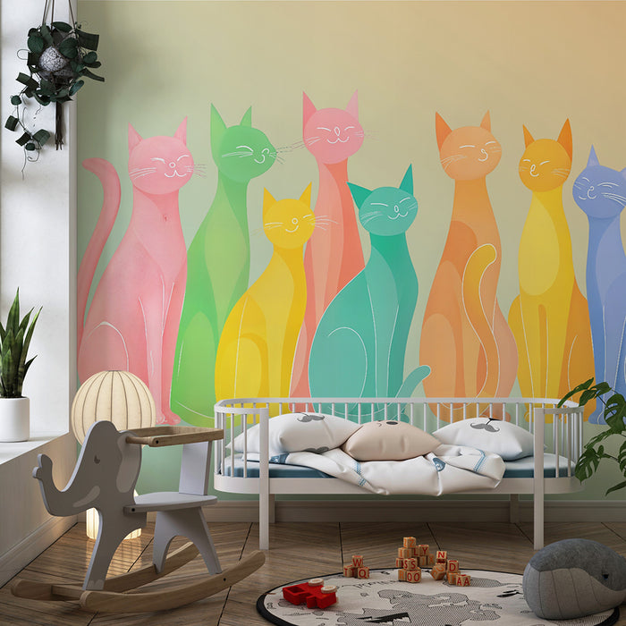Multicolored cats wallpaper | Playful and vibrant design