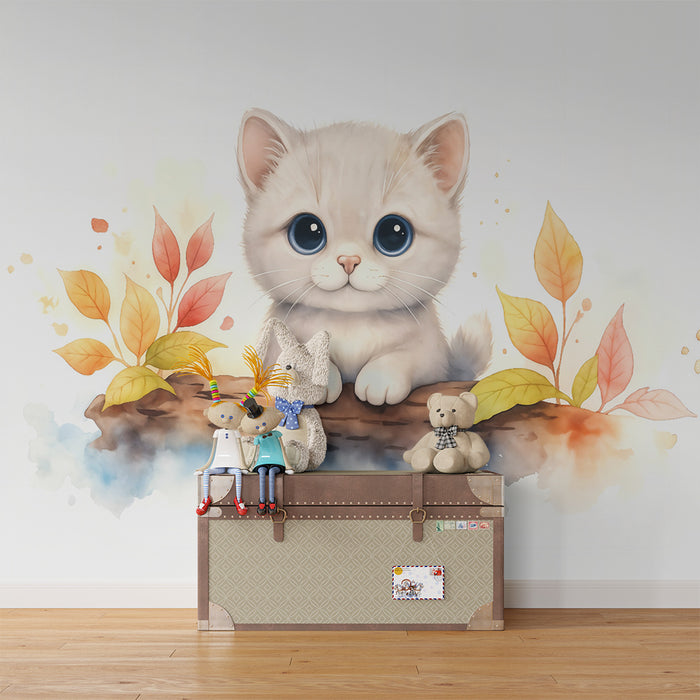 Barntapet | Söt kattunge och färgglada löv