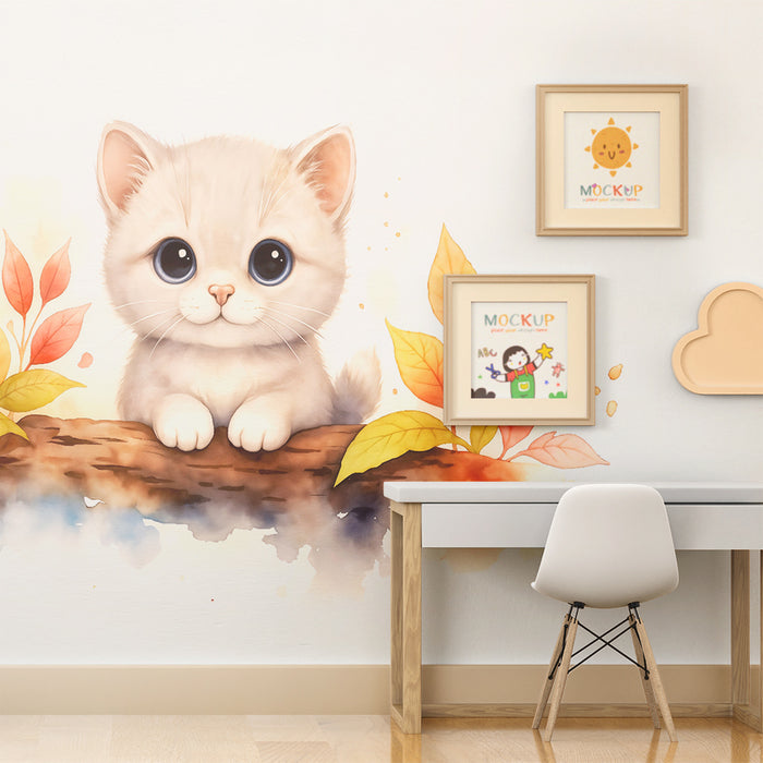 Barntapet | Söt kattunge och färgglada löv