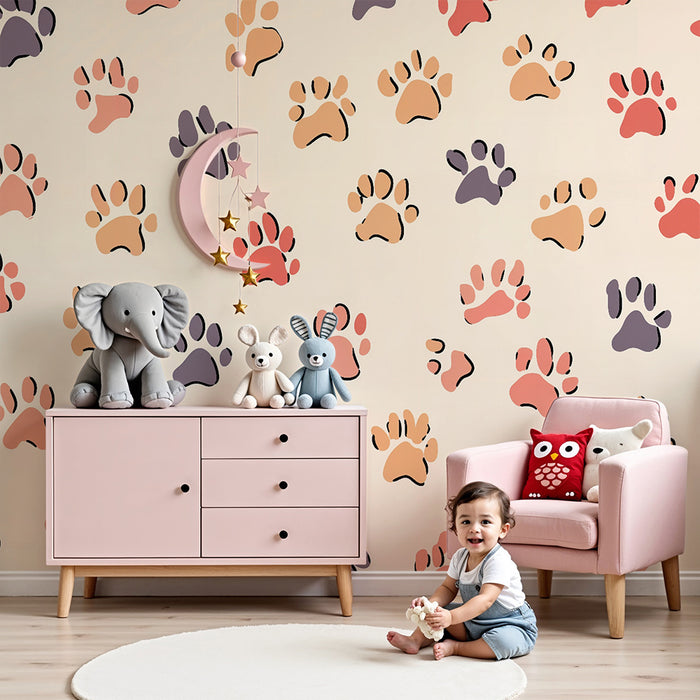 Papel pintado huellas de animales | Diseño lúdico y colorido