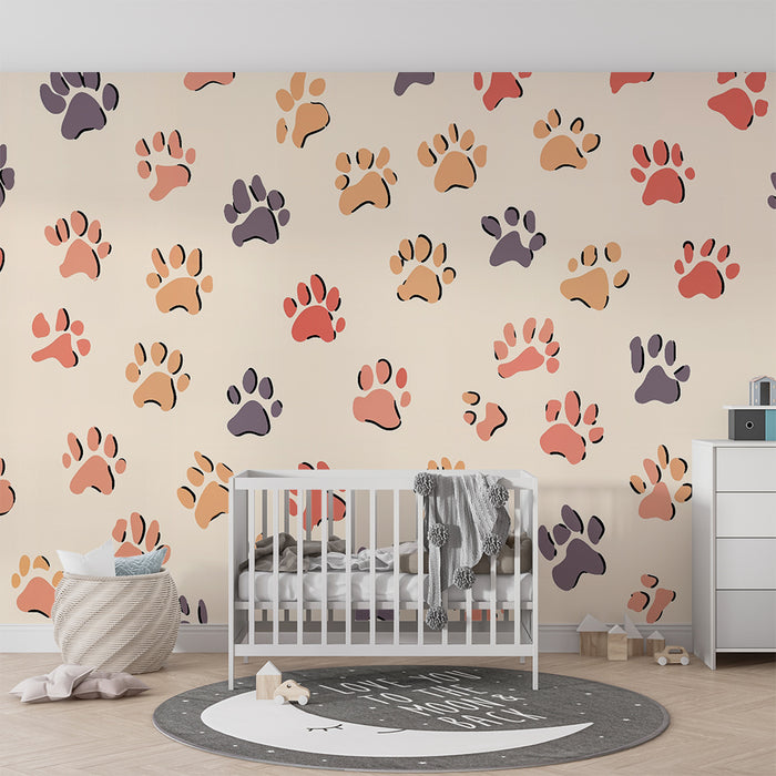 Papel pintado huellas de animales | Diseño lúdico y colorido