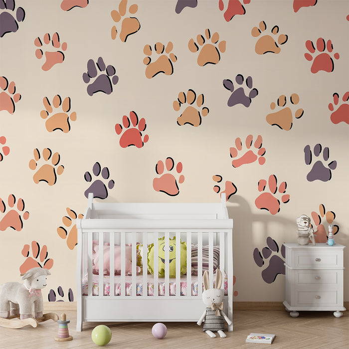 Papel pintado huellas de animales | Diseño lúdico y colorido