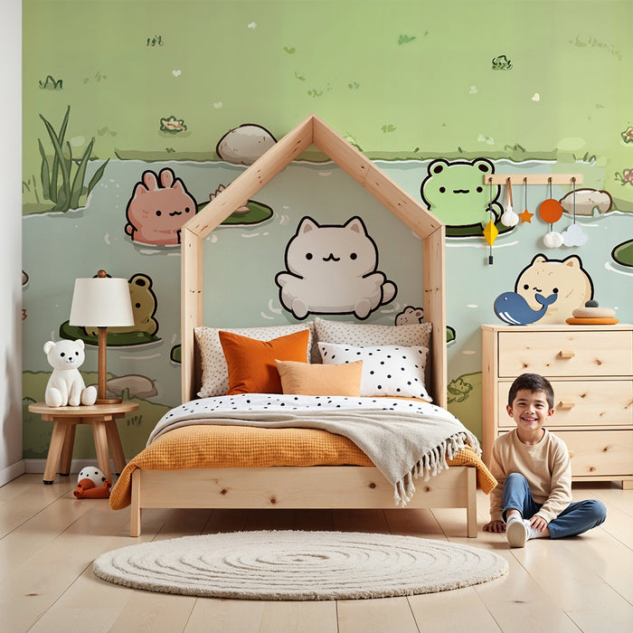 Barntapet söt damm | Bedårande djur som slappnar av i en damm