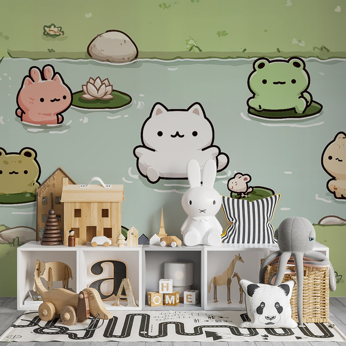 Barntapet söt damm | Bedårande djur som slappnar av i en damm