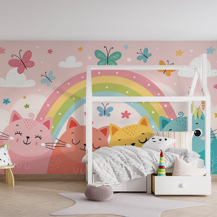 Rainbow cats wallpaper | Cheerful decoration for kids room
