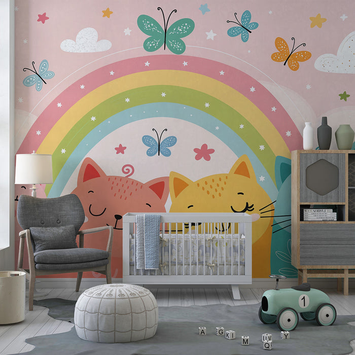 Rainbow cats wallpaper | Cheerful decoration for kids room