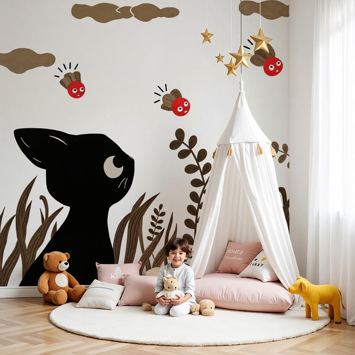 Kitten and ladybugs wallpaper | Playful and nature pattern