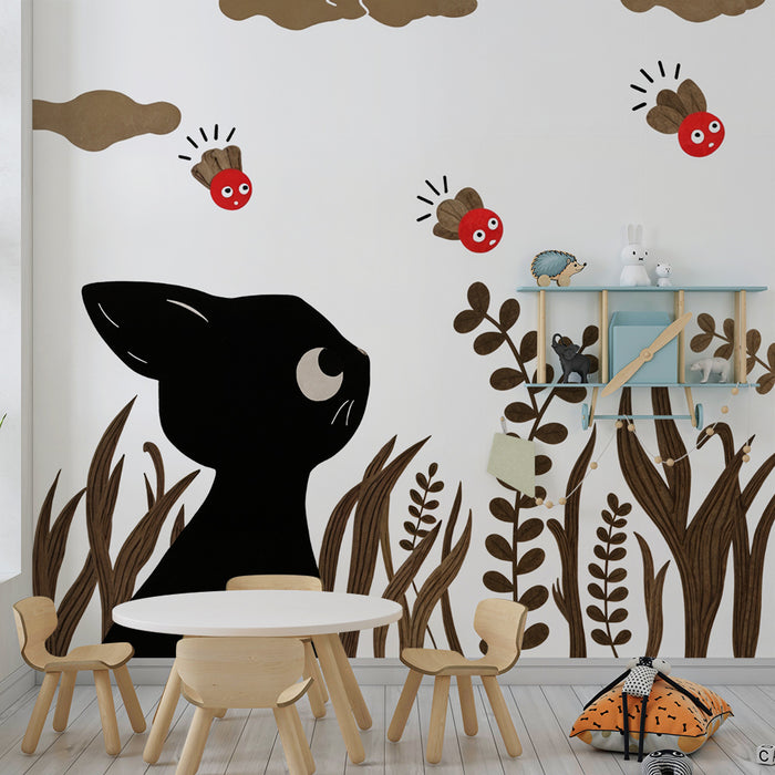 Kitten and ladybugs wallpaper | Playful and nature pattern
