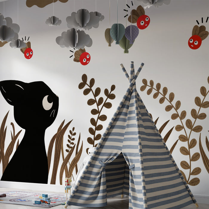 Kitten and ladybugs wallpaper | Playful and nature pattern