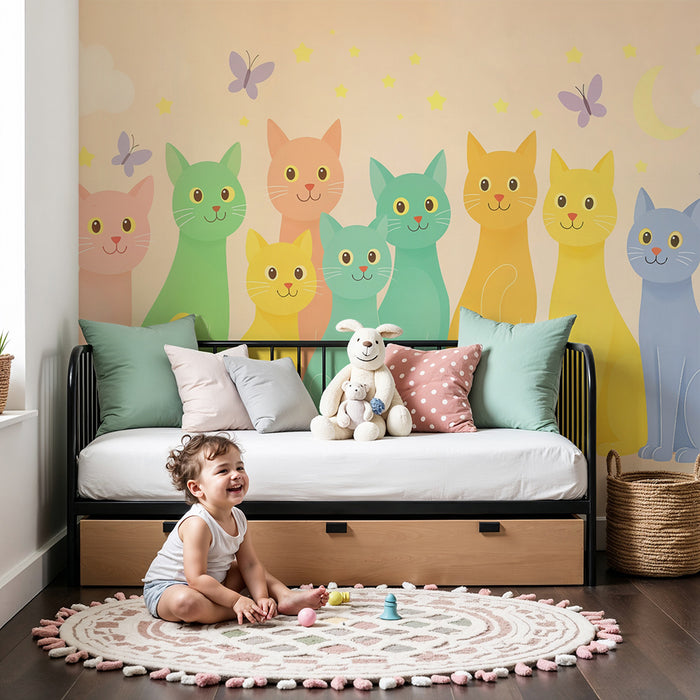 Papier peint chat coloré | Design ludique et enchanteur