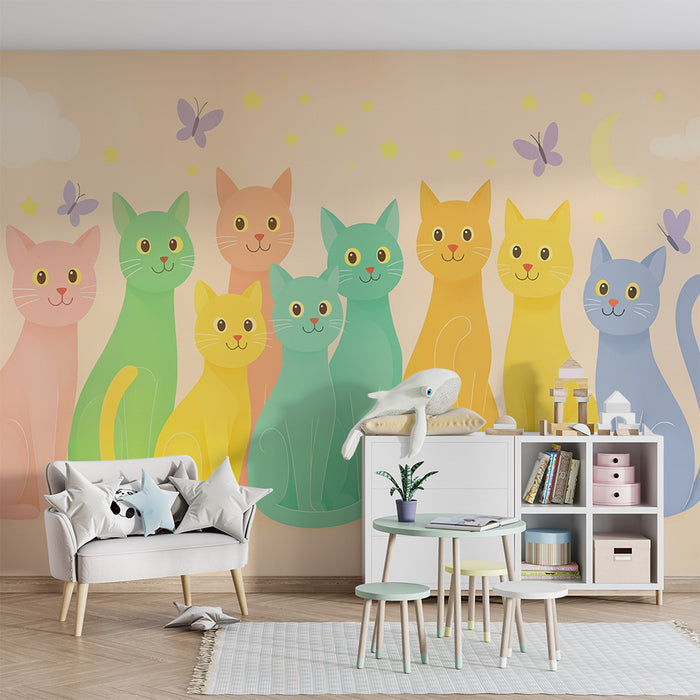 Papier peint chat coloré | Design ludique et enchanteur