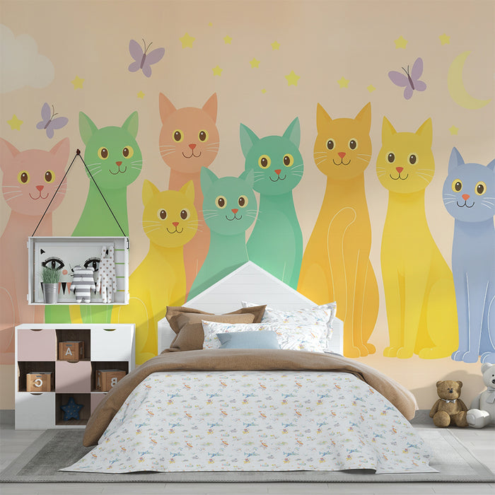 Papier peint chat coloré | Design ludique et enchanteur