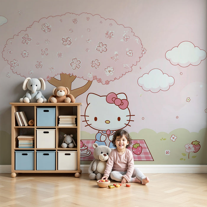 Babykamer behang bloeiende boom | Schattig en pastel ontwerp