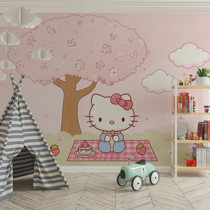 Babykamer behang bloeiende boom | Schattig en pastel ontwerp