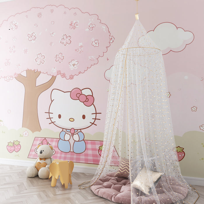 Babykamer behang bloeiende boom | Schattig en pastel ontwerp