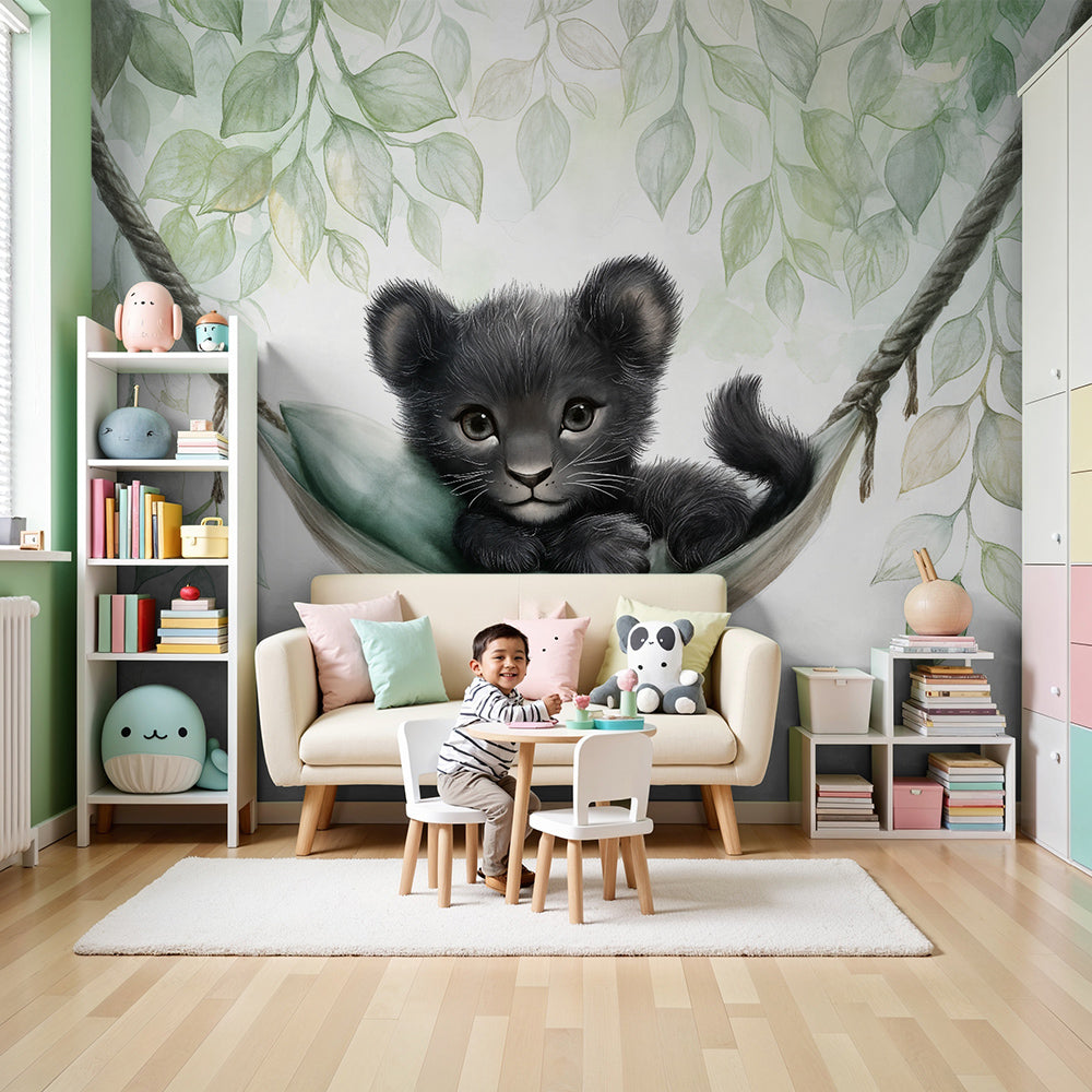 Kids room wallpaper | Little lion cub in a hammock — Kids Wall