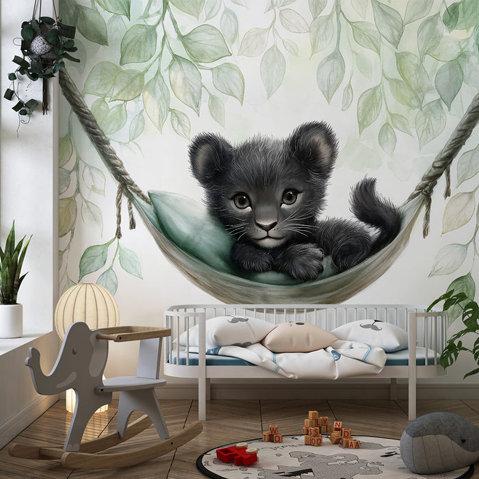 Papel de parede criança | Pequeno leão em uma rede