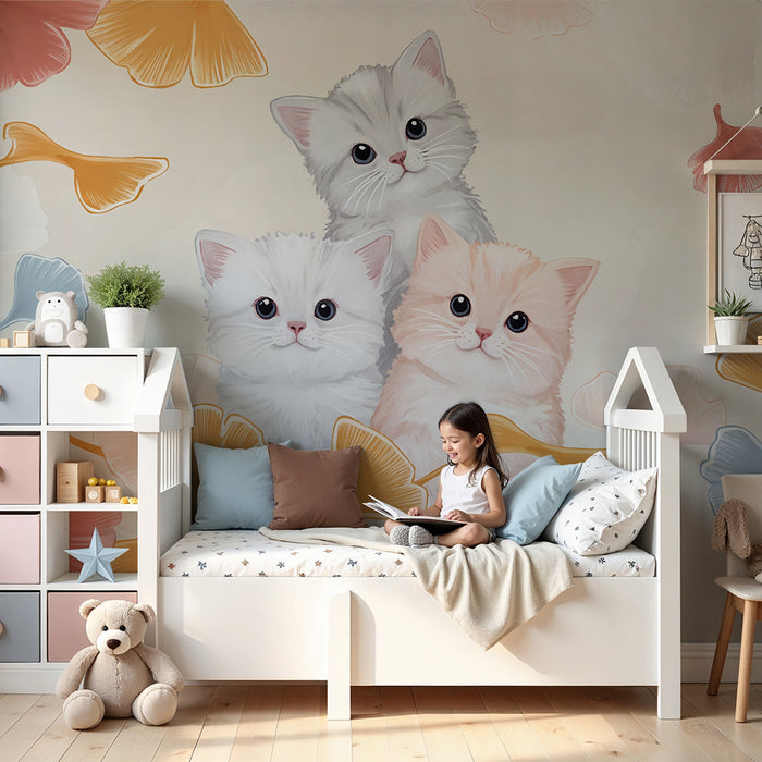 Babykamer behang | Kittens en pastel bloemen