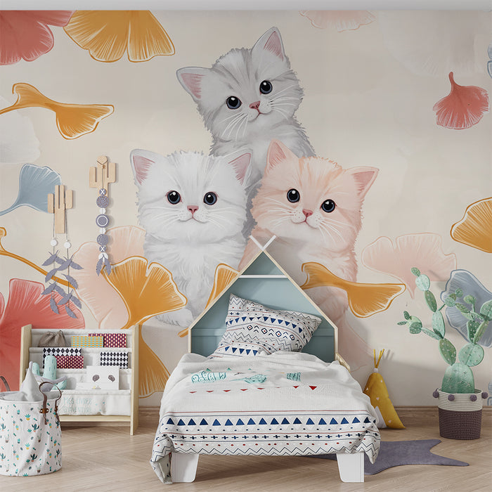 Babykamer behang | Kittens en pastel bloemen