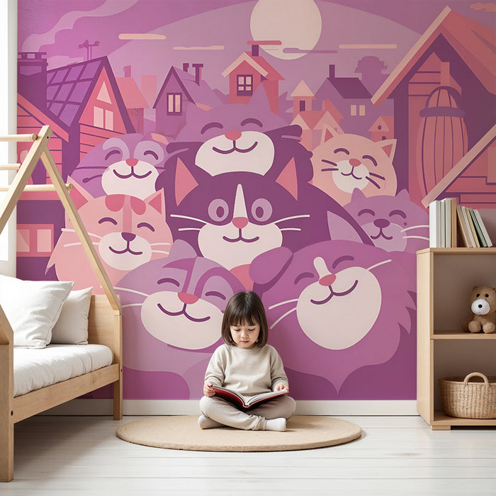 Barntapet | Glada katter och färgglada hus