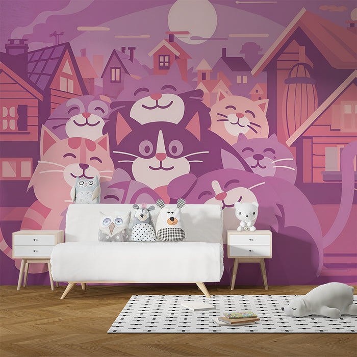 Barntapet | Glada katter och färgglada hus