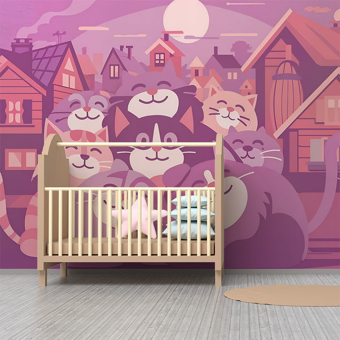 Barntapet | Glada katter och färgglada hus