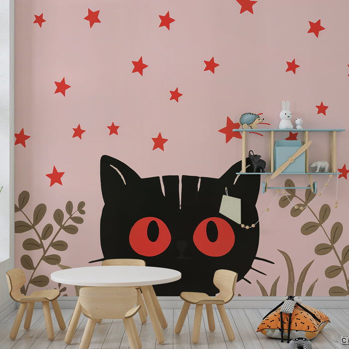 Papier peint Chat et Étoiles | Conception ludique