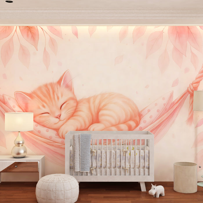 Papier peint chat endormi | Décoration douce et apaisante