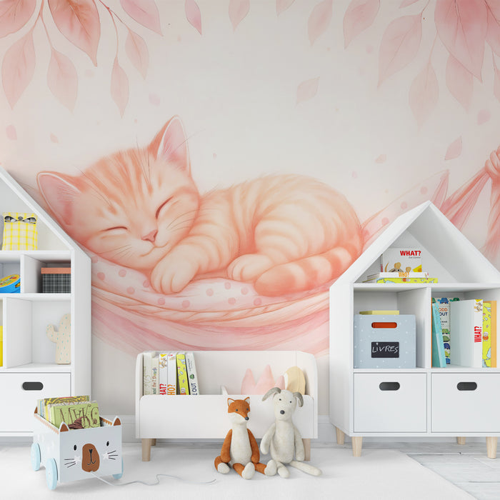 Papier peint chat endormi | Décoration douce et apaisante