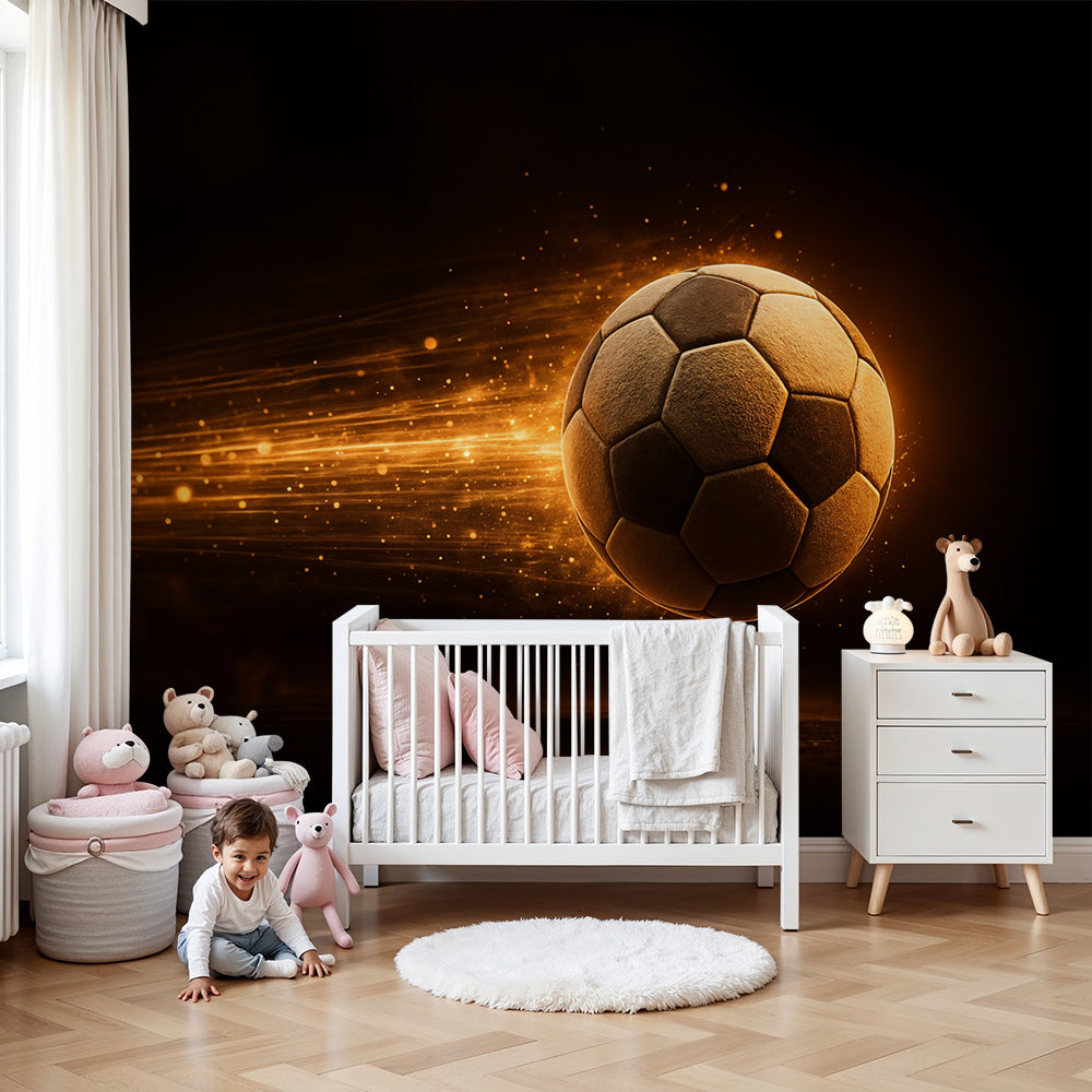 Carta da parati bambini | Pallone da calcio infuocato — Kids Wall, image size:1000x1000