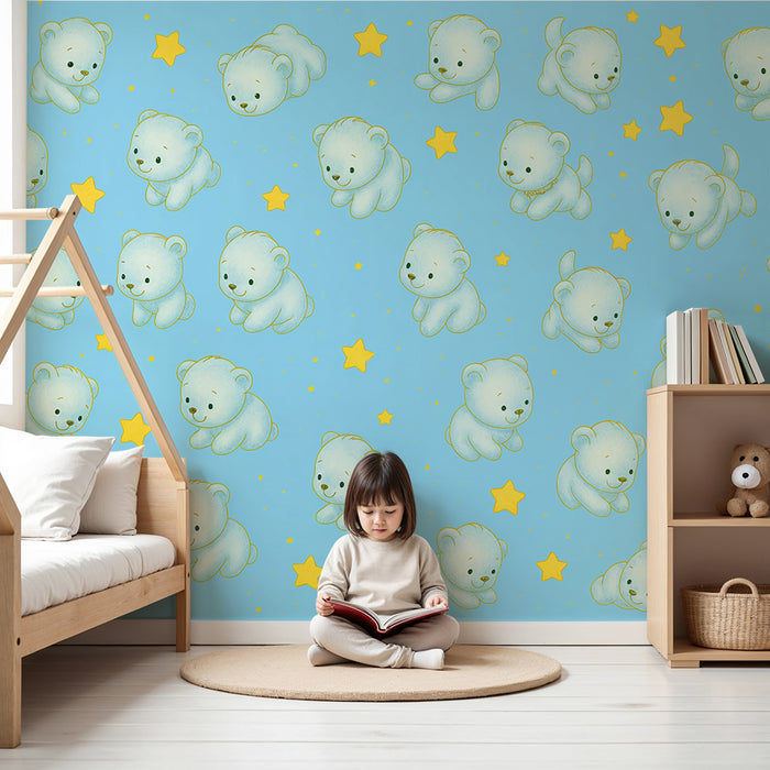 Bear wallpaper | Sky blue and yellow stars