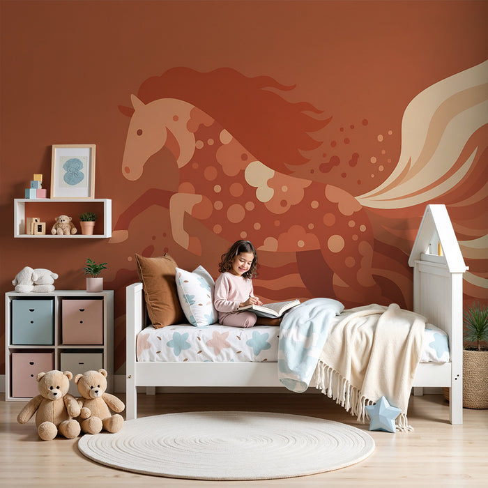 Tapet barnerom | Dynamisk hest og røde virvler