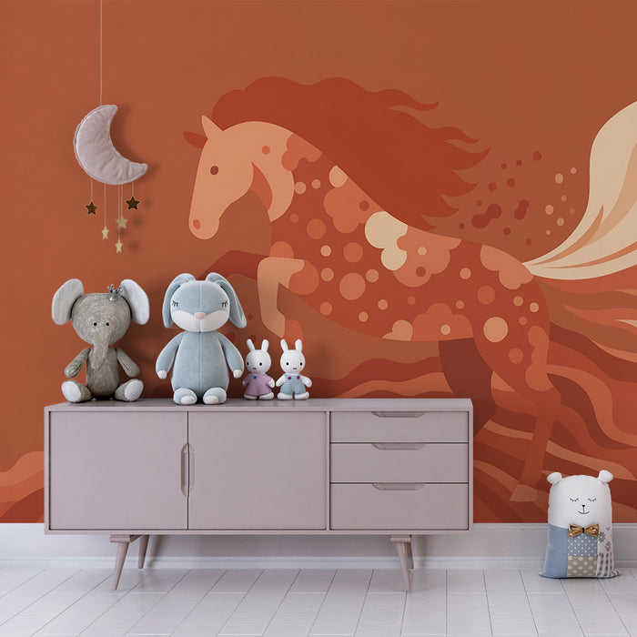 Tapet barnerom | Dynamisk hest og røde virvler