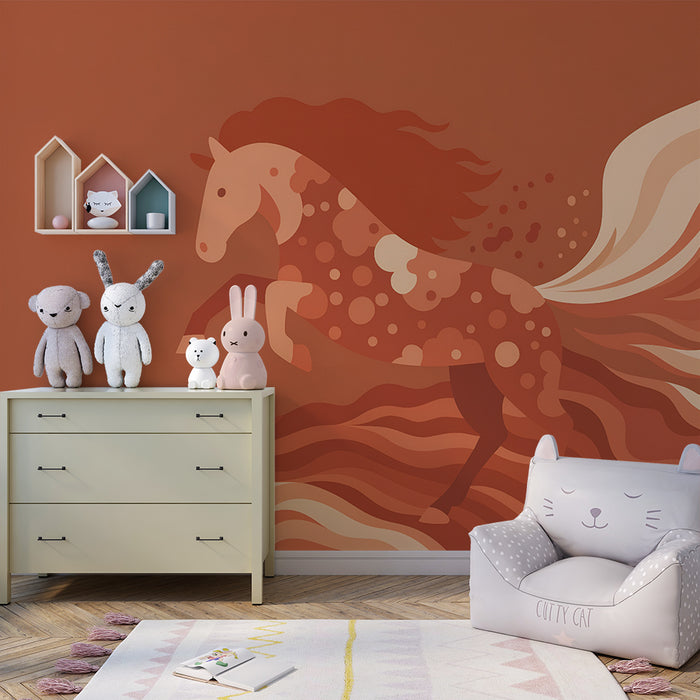 Tapet barnerom | Dynamisk hest og røde virvler