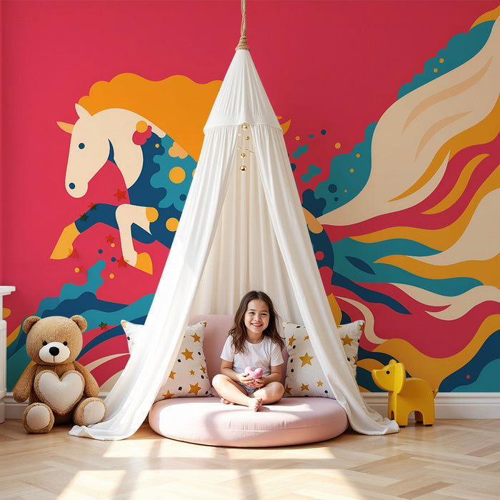 Tapet barnerom | Fargerik bevegelig hest