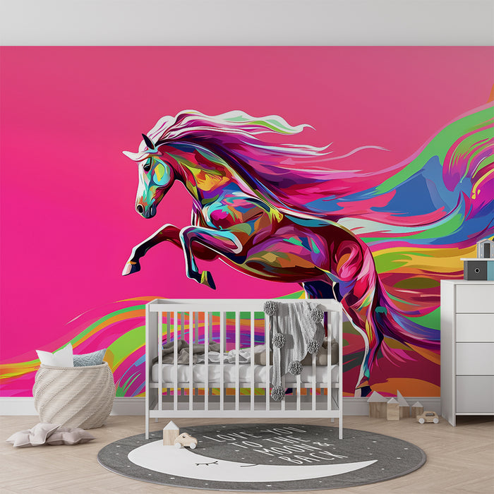Tapet barnerom | Regnbue hest og fargerike sprut