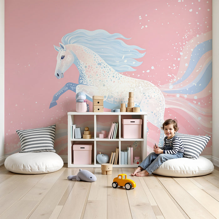 Papier peint chambre enfant | Cheval magique et nuances pastel