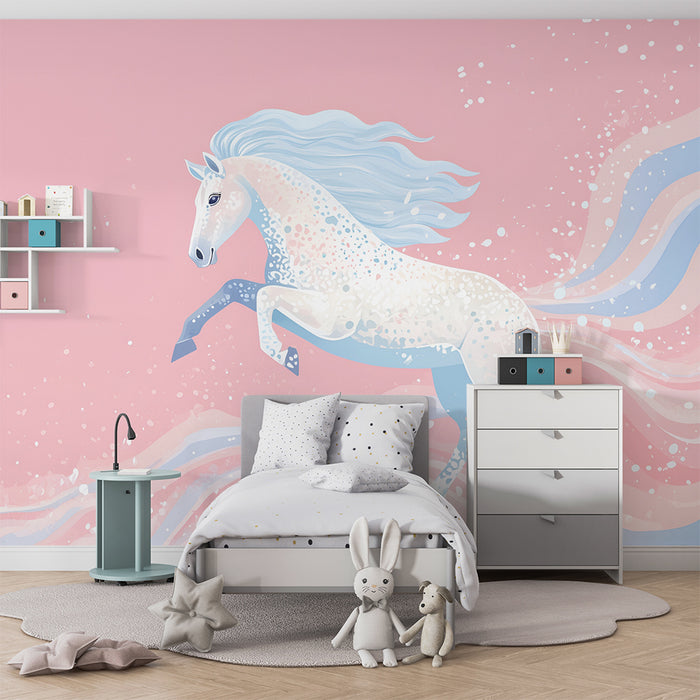 Papier peint chambre enfant | Cheval magique et nuances pastel
