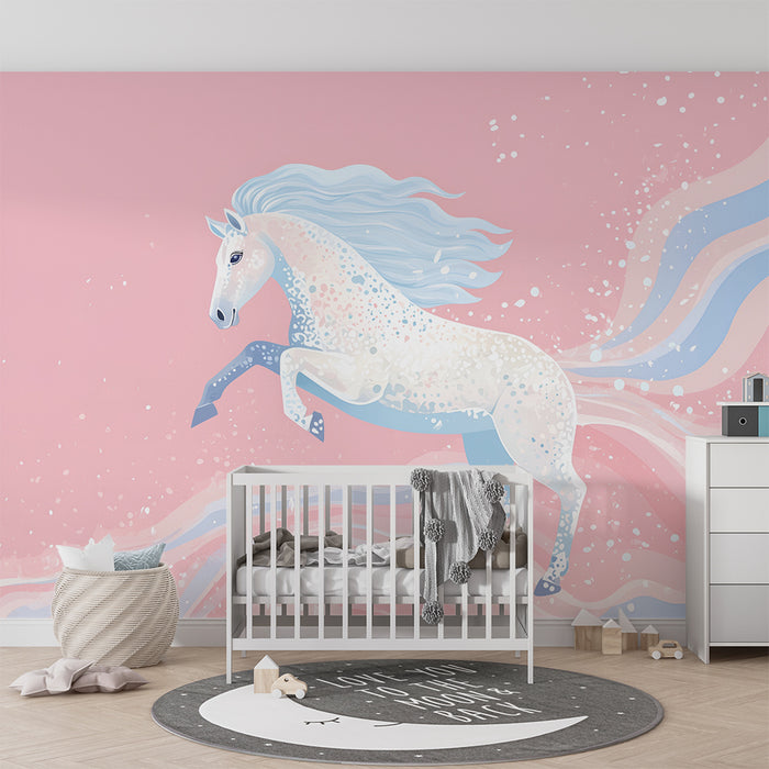 Papier peint chambre enfant | Cheval magique et nuances pastel