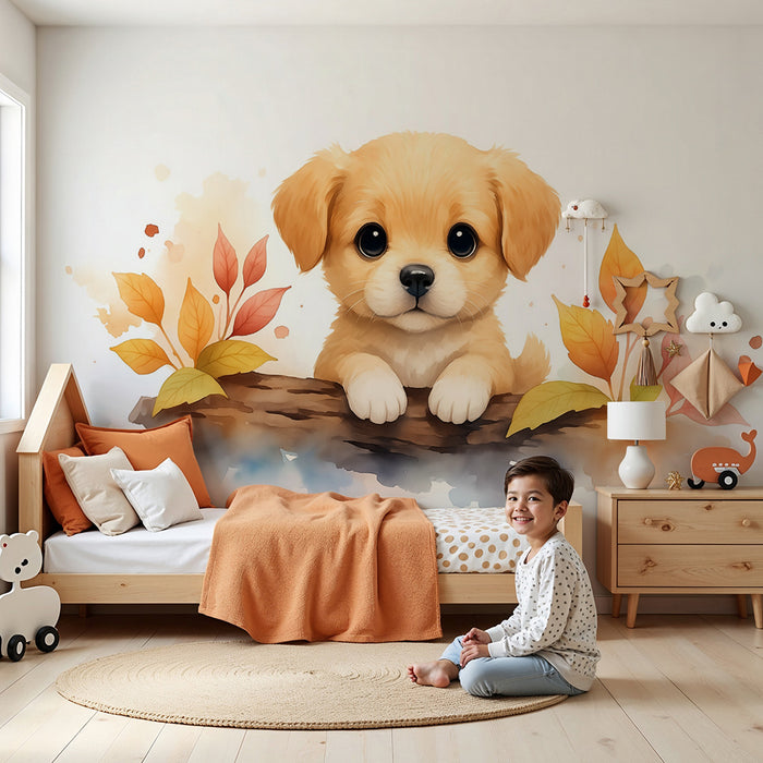 Barntapet | Söt valp och höst lövverk