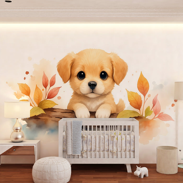Barntapet | Söt valp och höst lövverk