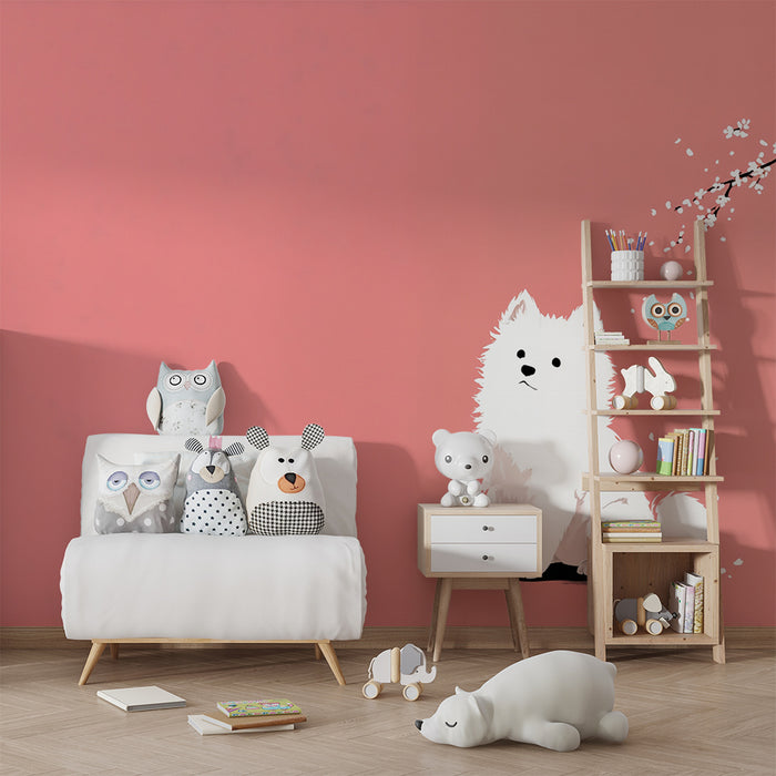 Papier peint chien mignon | Fond rose avec branche de fleurs