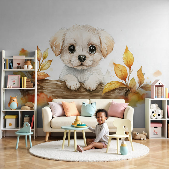 Papel de parede quarto bebê | Кученце и есенни листа