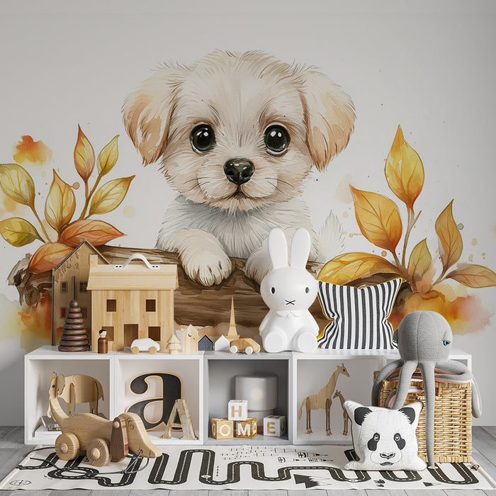 Papel de parede quarto bebê | Кученце и есенни листа